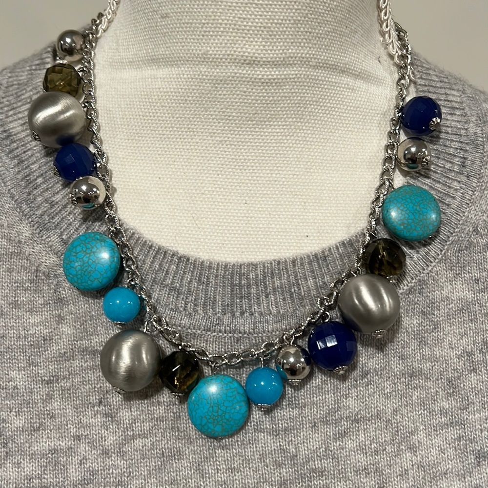 Silver and Blue Beaded Necklace
